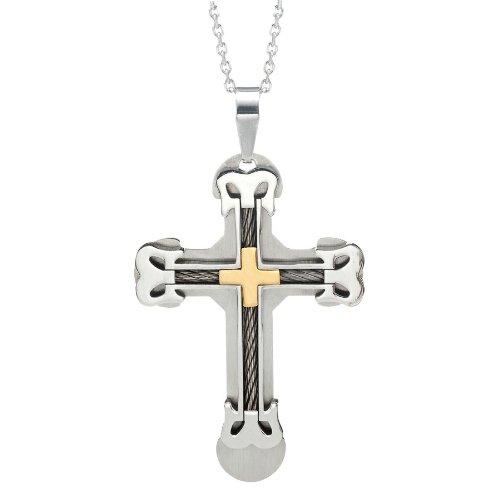 NYC Silver Gold Stainless Steel Large Heavy Men's Cross Necklace Pendant 21" inches Chain