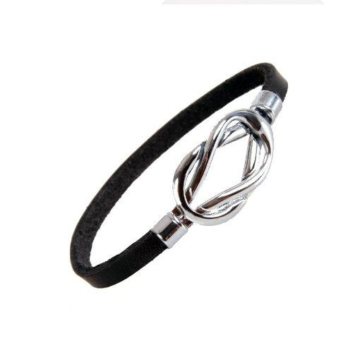 Stylish Black Leather Bracelet Stainless Steel Jewelry for Women & Men