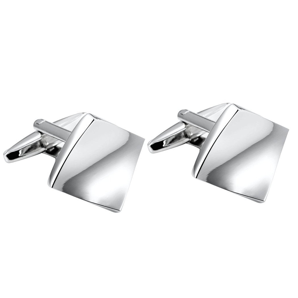 Unique Modern Art Bended Square Stainless Steel Men's Cufflinks (Silver)