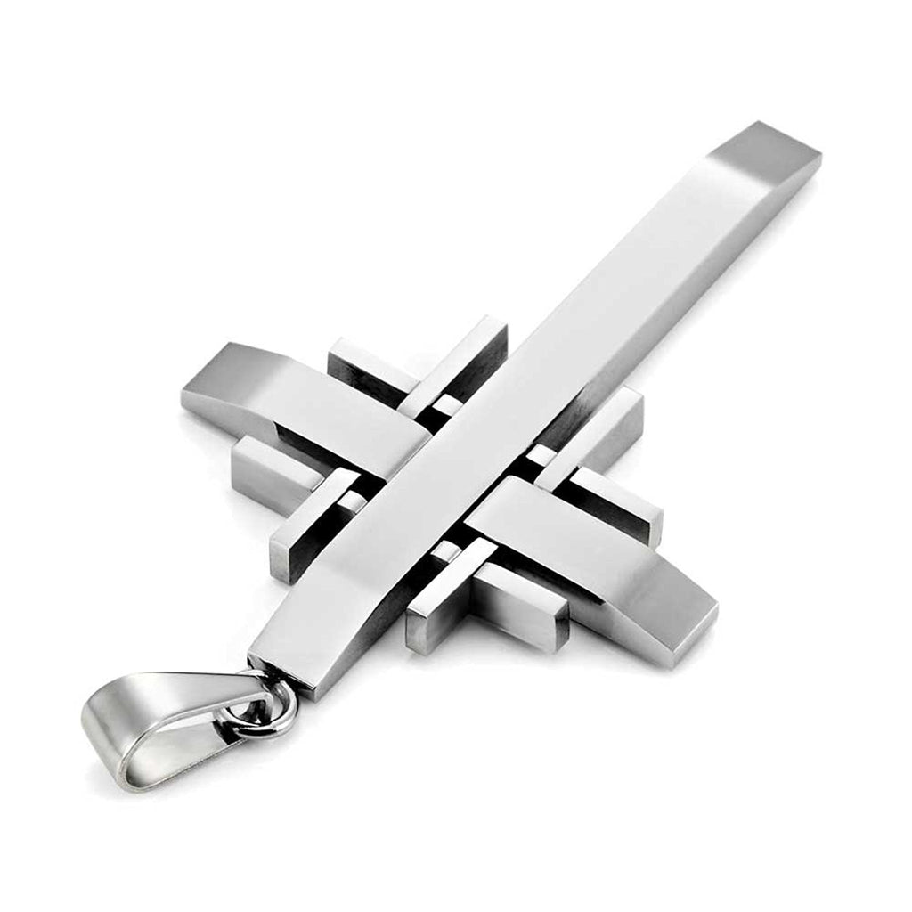 Mens Polished Stainless Steel Silver Necklace Cross Pendant 21" Chain