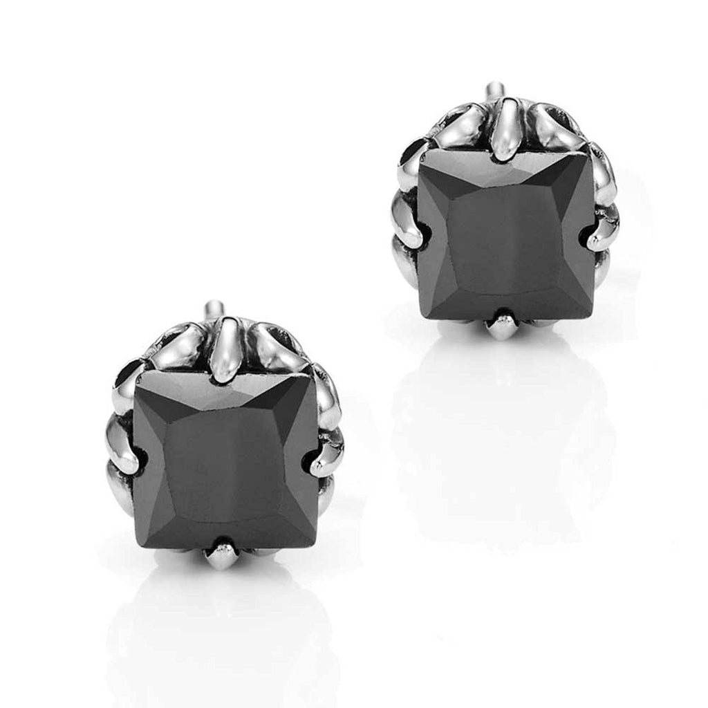 Vintage Men's Stud Earrings Stainless Steel Rectangular Cubic Zirconia (Silver, Black, 10mm)