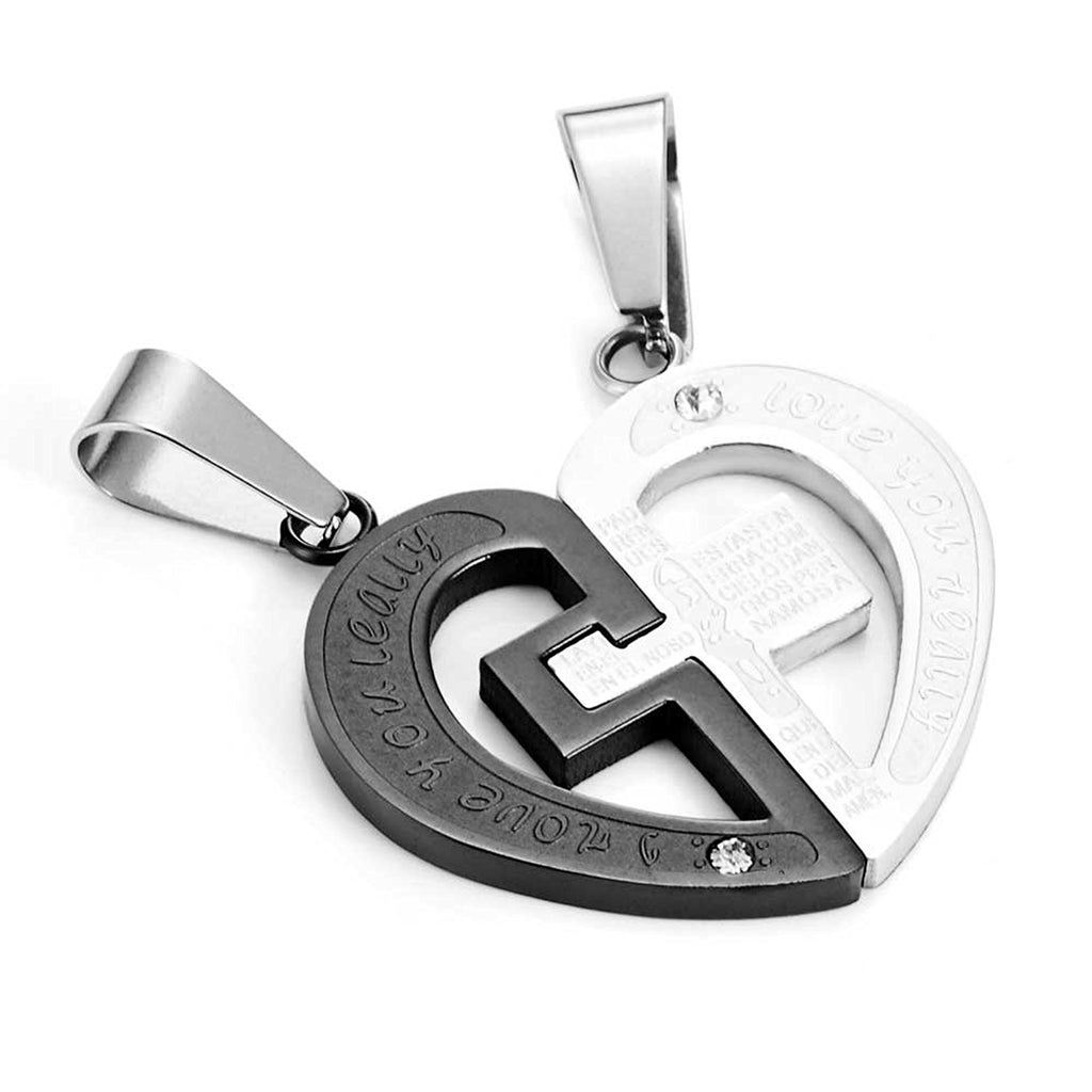 Stunning 2pcs His & Hers Couples Heart Cross Pendant Love Necklace Set Lover Valentine 18" & 21" Chain