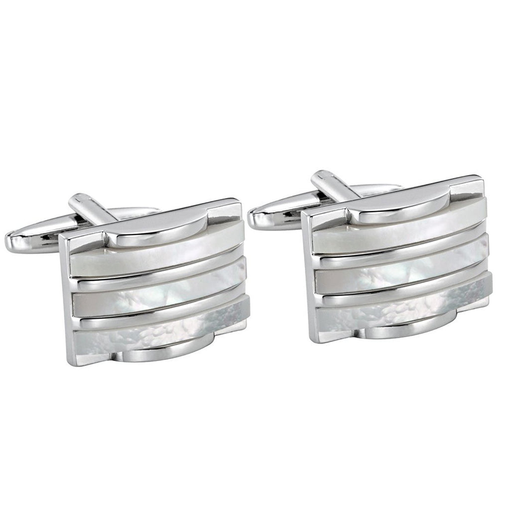 Industrial Stripes Design Stainless Steel & Seashell Cufflinks for Men