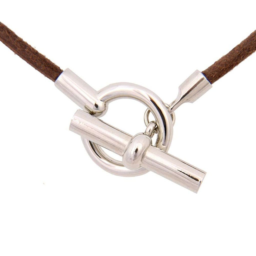 Unique Genuine Leather Cord & Stainless Steel Necklace Women Chain (Walnut Brown)