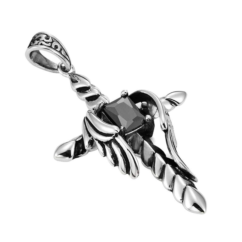 Vintage Royalty Cross Stainless Steel Black Cubic Zirconia Necklace Pendant (Silver, 21 inch Chain)