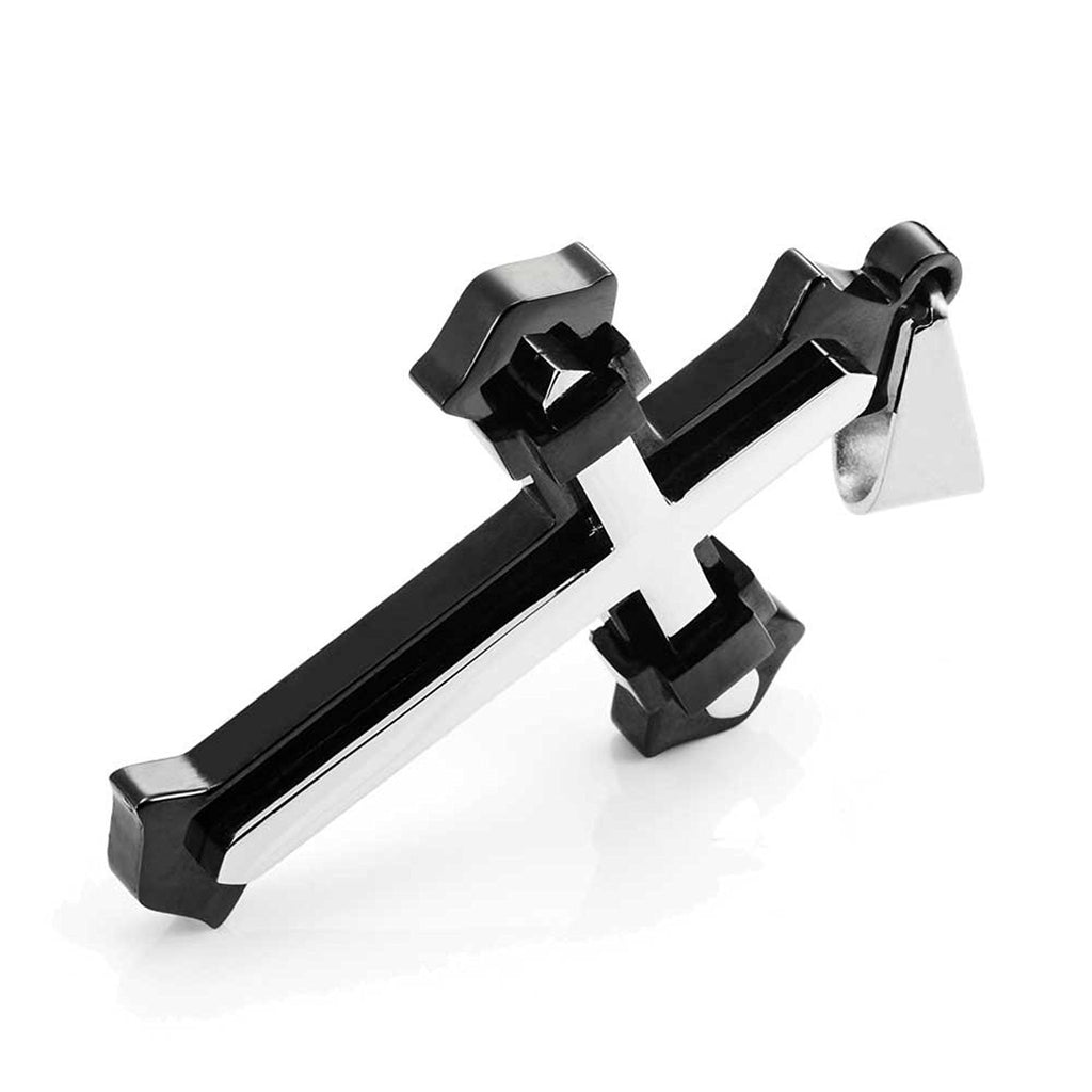 Powerful Mens Stainless Steel Cross Necklace Pendant (Black, Silver, 21" inches Chain)