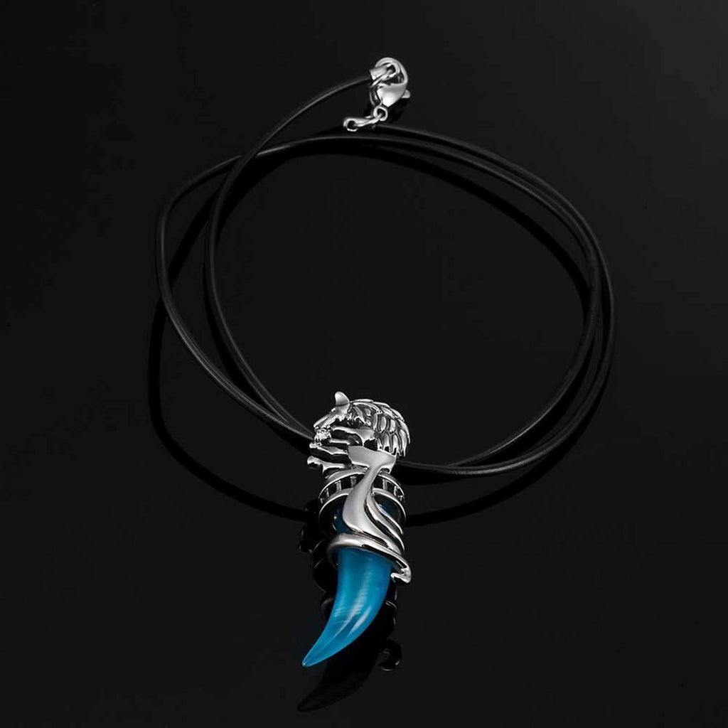 Wolf Tribal Men's Stainless Steel Necklace Pendant 19" Leather Chain