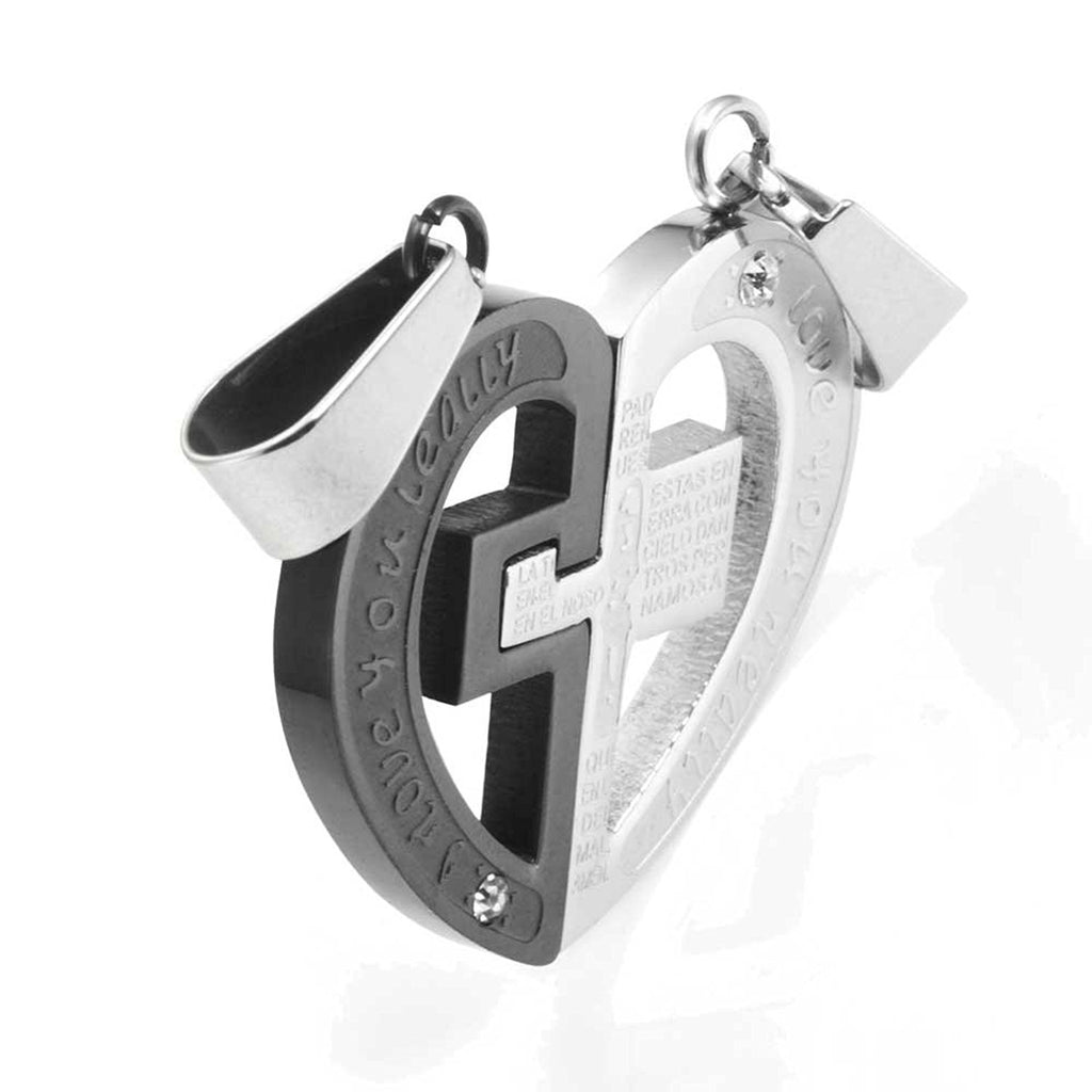 Stunning 2pcs His & Hers Couples Heart Cross Pendant Love Necklace Set Lover Valentine 18" & 21" Chain