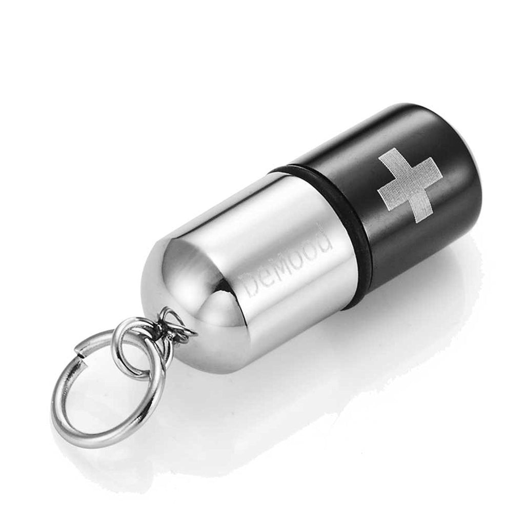 Mens Stainless Steel Pill Cross Necklace Pendant - Black & Silver, 21" Inches Chain