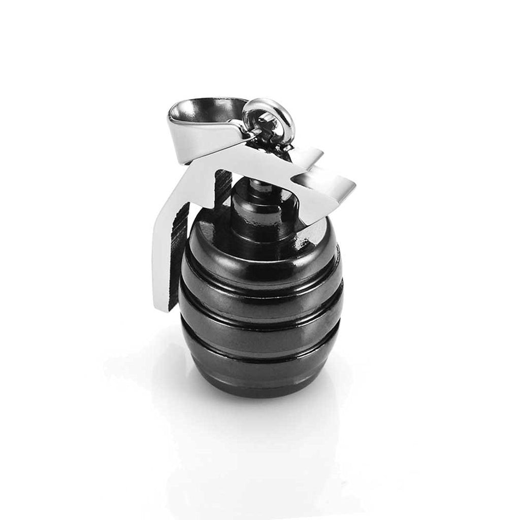 Stainless Steel Grenade Pendant Military Style Mens Necklace (Silver) 21 inches Chain
