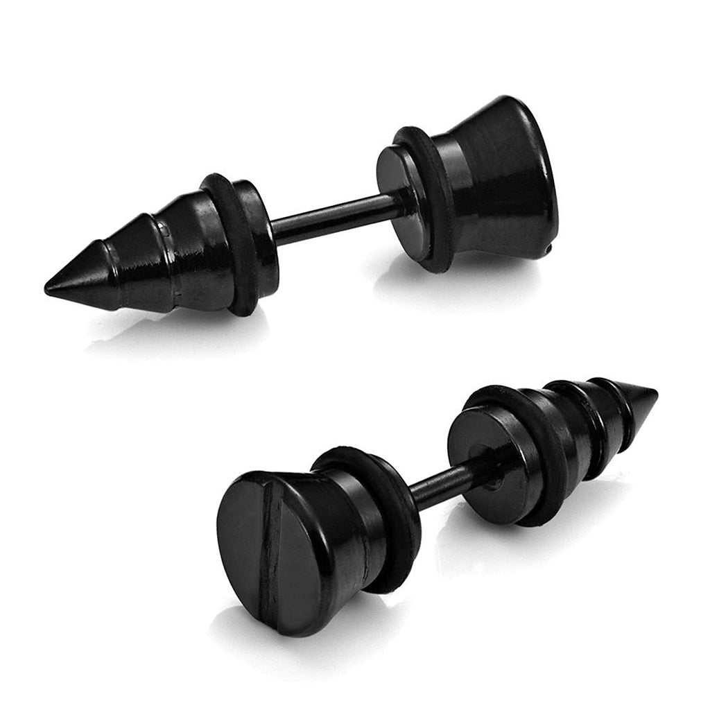 Cool Stainless Steel Men's Stud Screw Black Earrings for men,  7mm Diameter