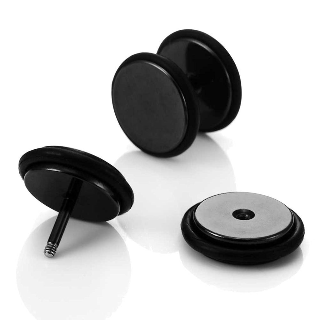 Stainless Steel Unisex Round Black Stud Earrings Set with Rubber Wrapped, 2pcs, 10mm