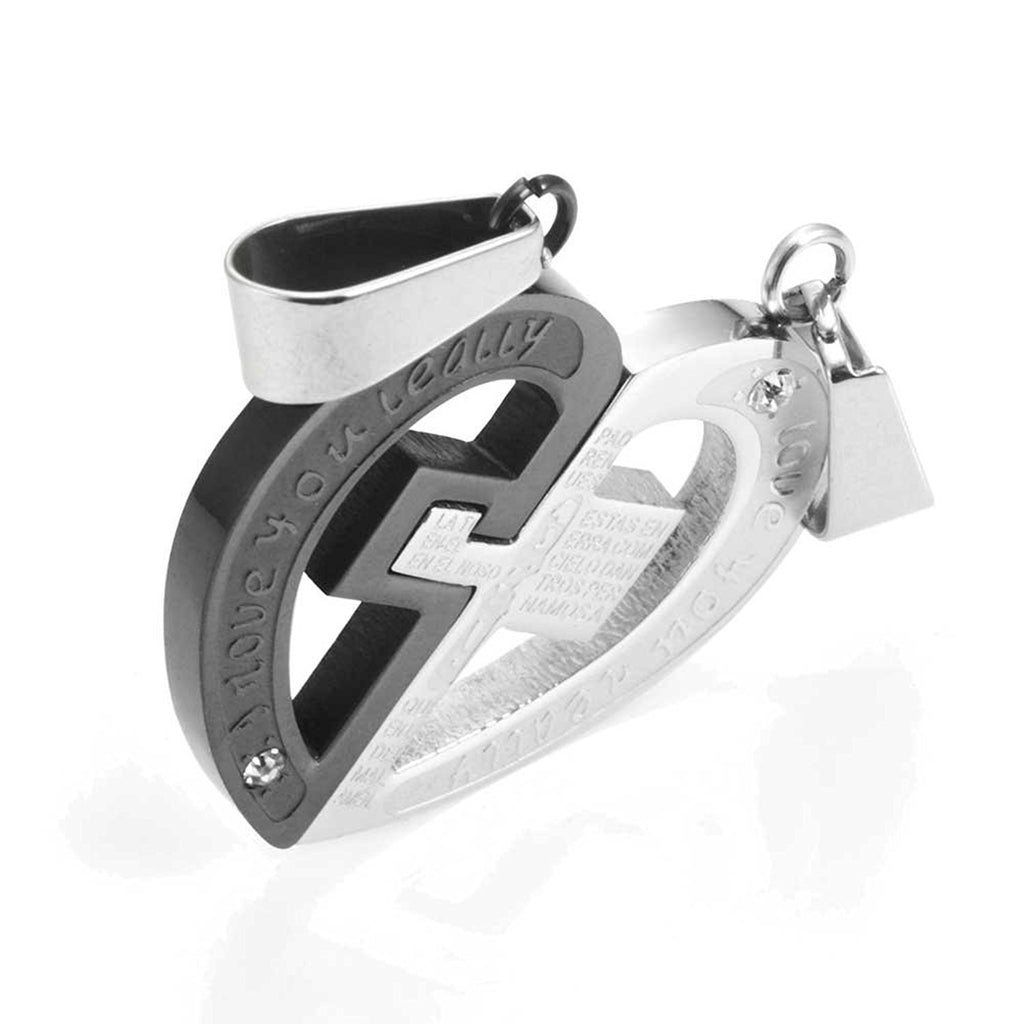 Stunning 2pcs His & Hers Couples Heart Cross Pendant Love Necklace Set Lover Valentine 18" & 21" Chain