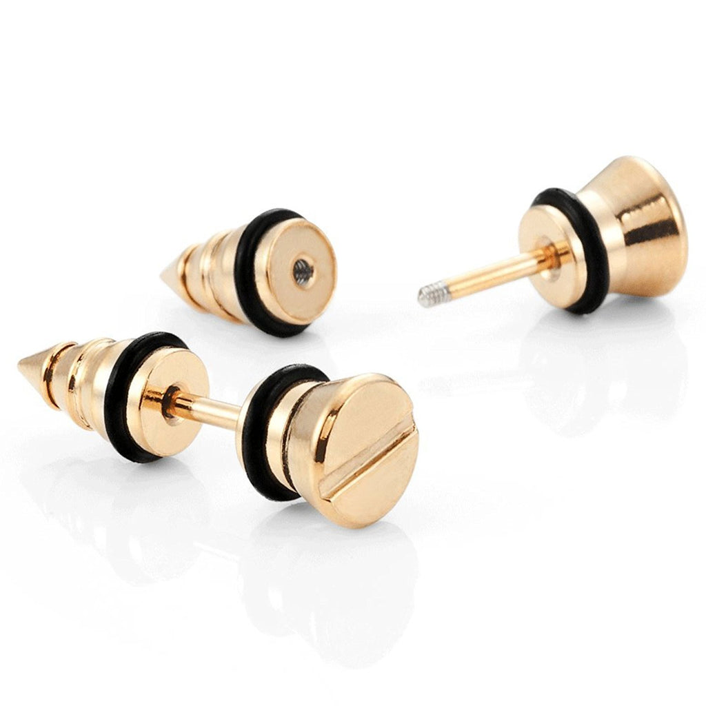 Cool Stainless Steel Gold Men's Stud Screw Earrings for men,  7mm Diameter