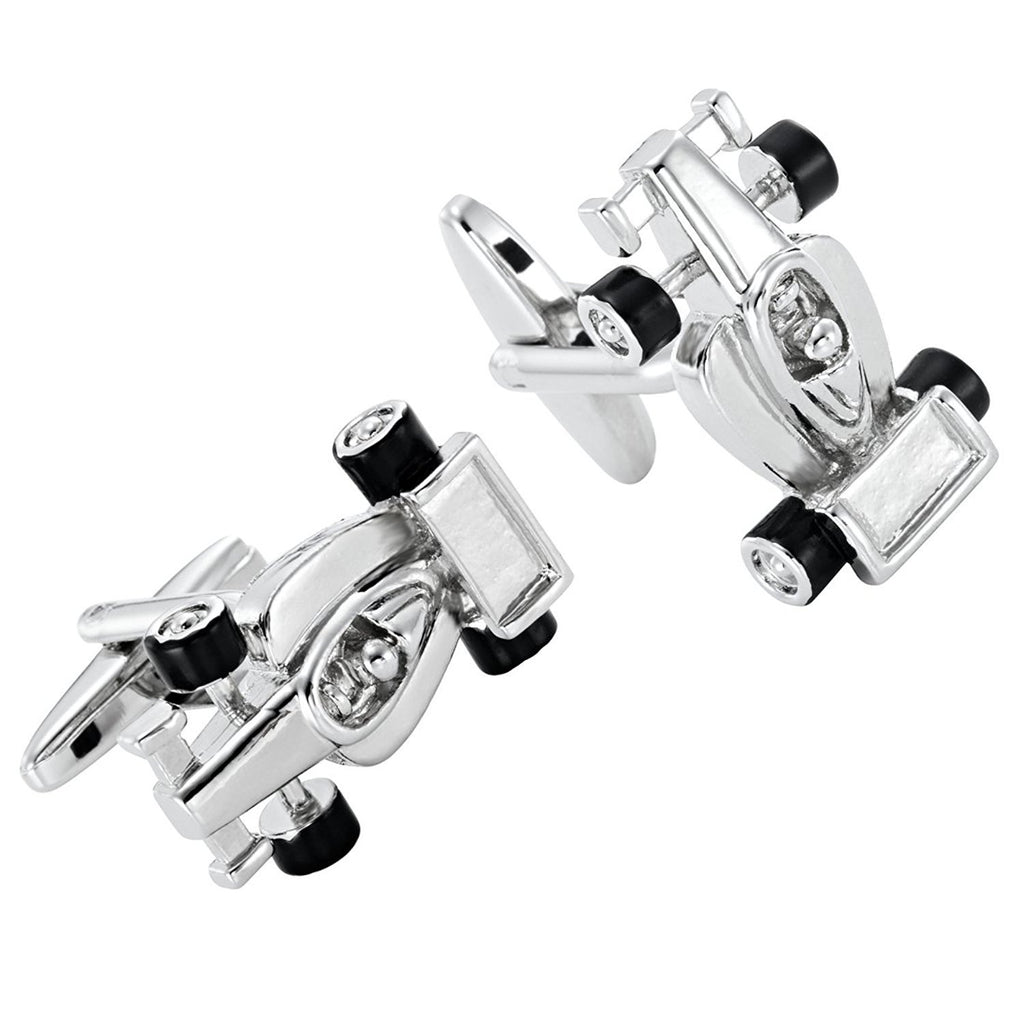 Formula One F1 Race Car Style Mens Stainless Steel Cufflinks (Black, Silver)
