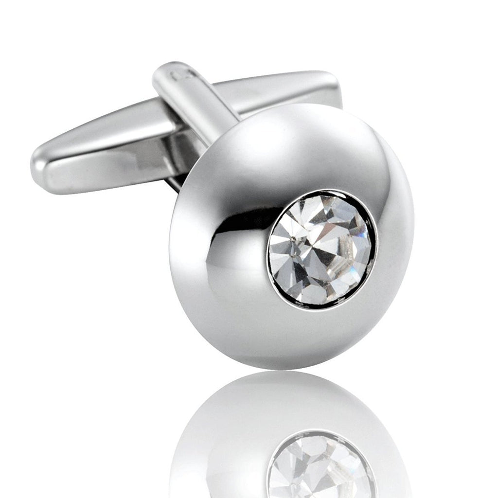 Round Men's Cufflinks Stainless Steel Cubic Zirconia Simple Circle Cuff Links