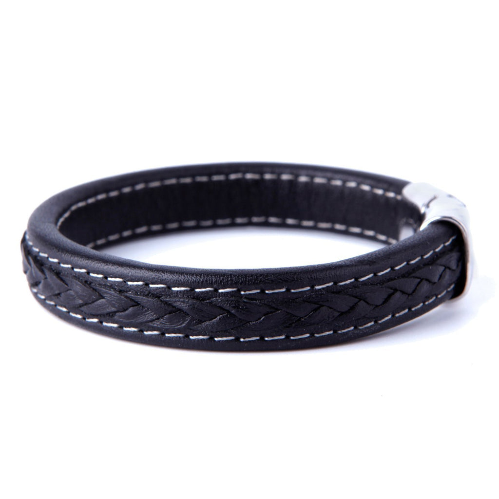 Elegant Black Cuff Genuine Leather Bracelet for Men with Elegant 316L Stainless Steel Clasp