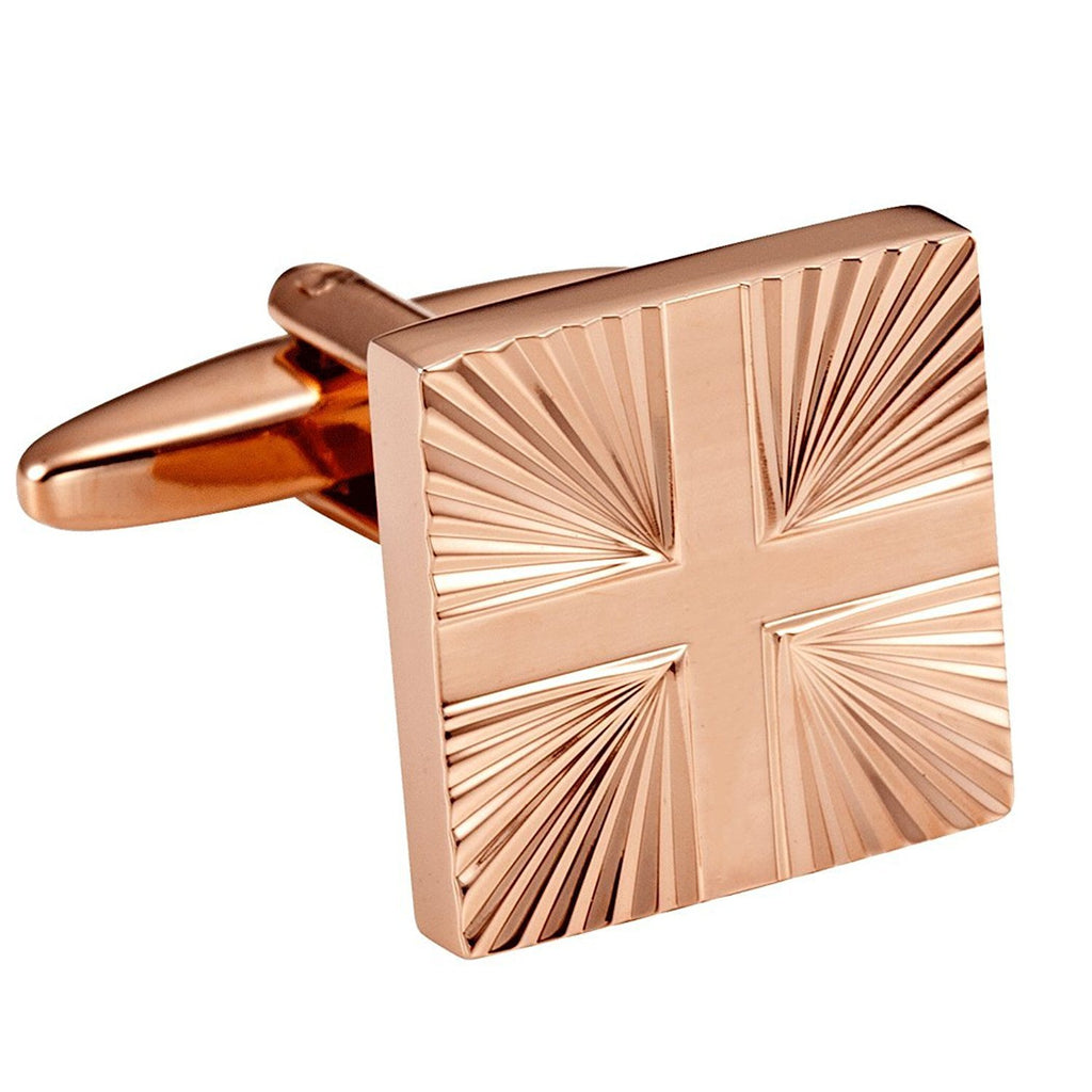 Shiny Bronze Toned Stainless Steel Mens Formal Cufflinks with Abstract Cross Pattern