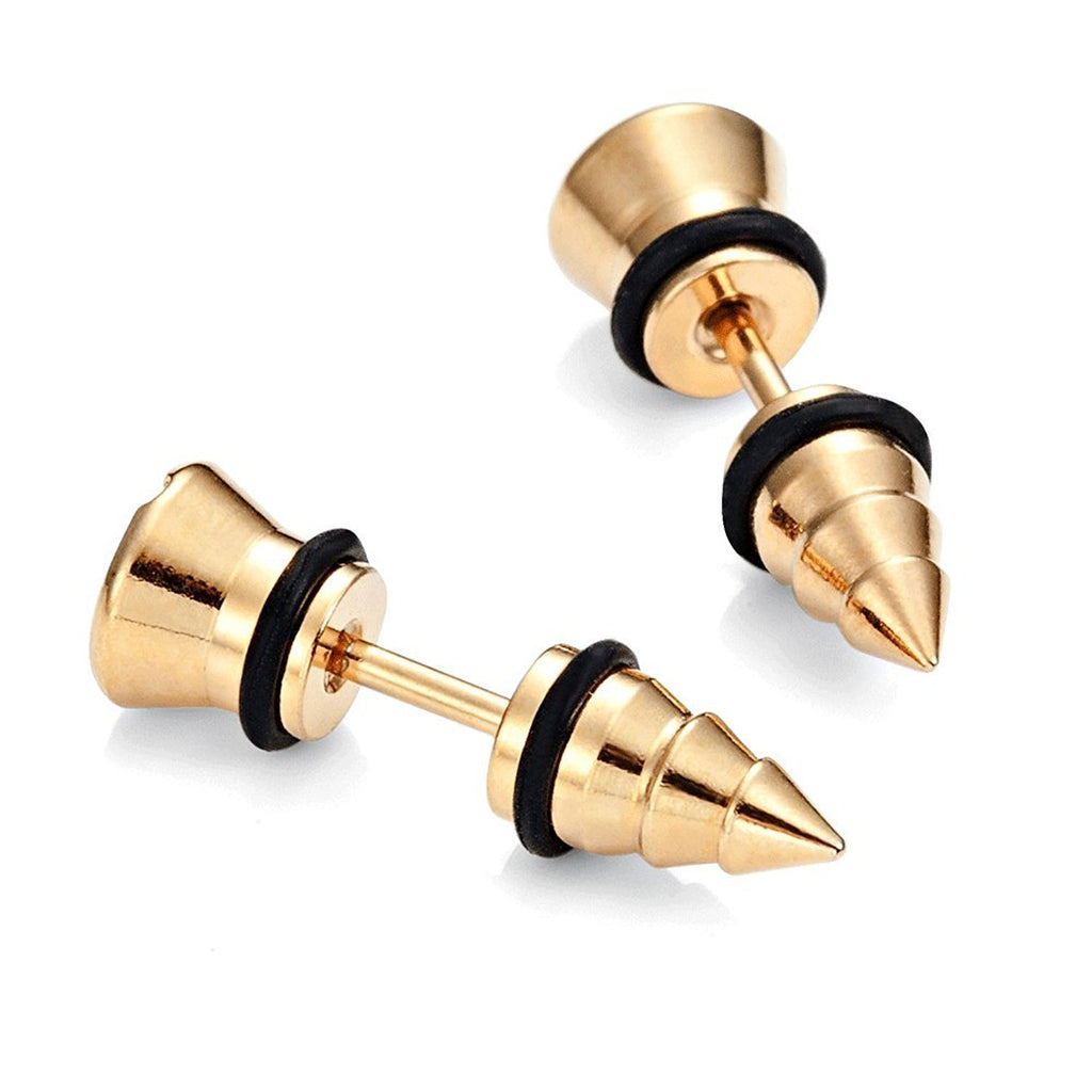 Cool Stainless Steel Gold Men's Stud Screw Earrings for men,  7mm Diameter