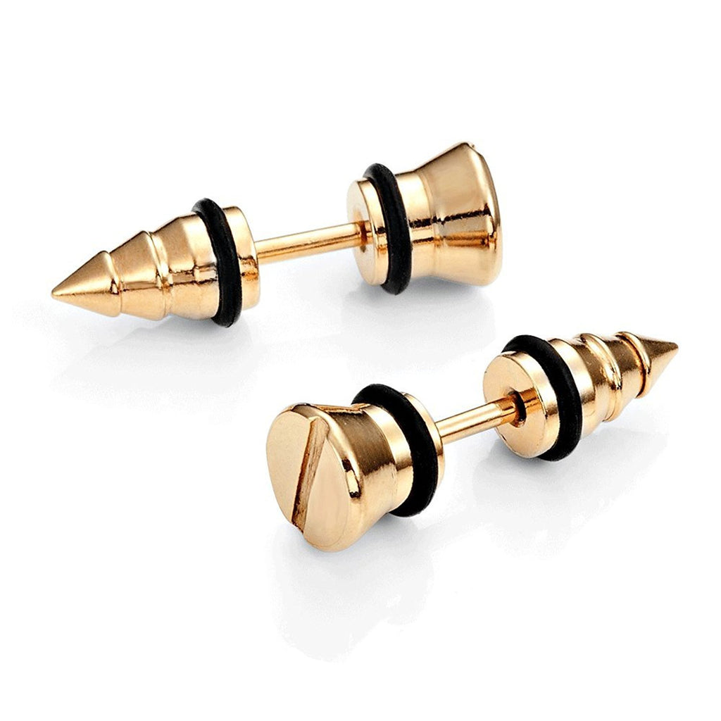 Cool Stainless Steel Gold Men's Stud Screw Earrings for men,  7mm Diameter