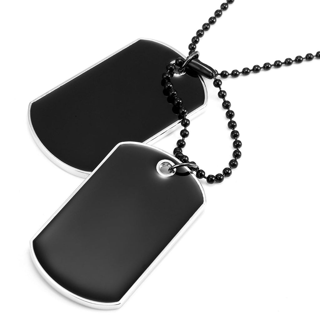 Powerful Army Style Double Dog Tag 2pcs Pendant Mens Necklace, Biker Adjustable 27 inch Black Chain