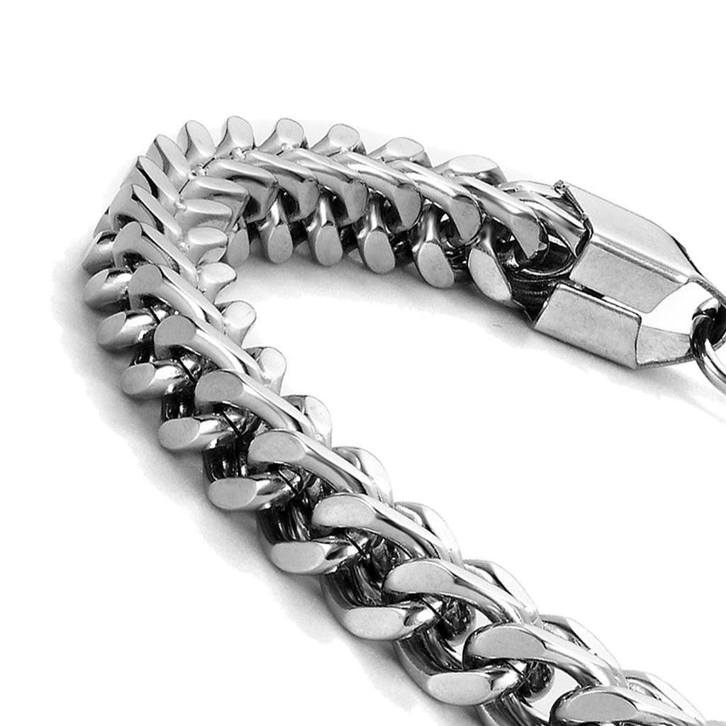 Silver Tone 316L Stainless Steel Gourmet Link Bracelet for Men