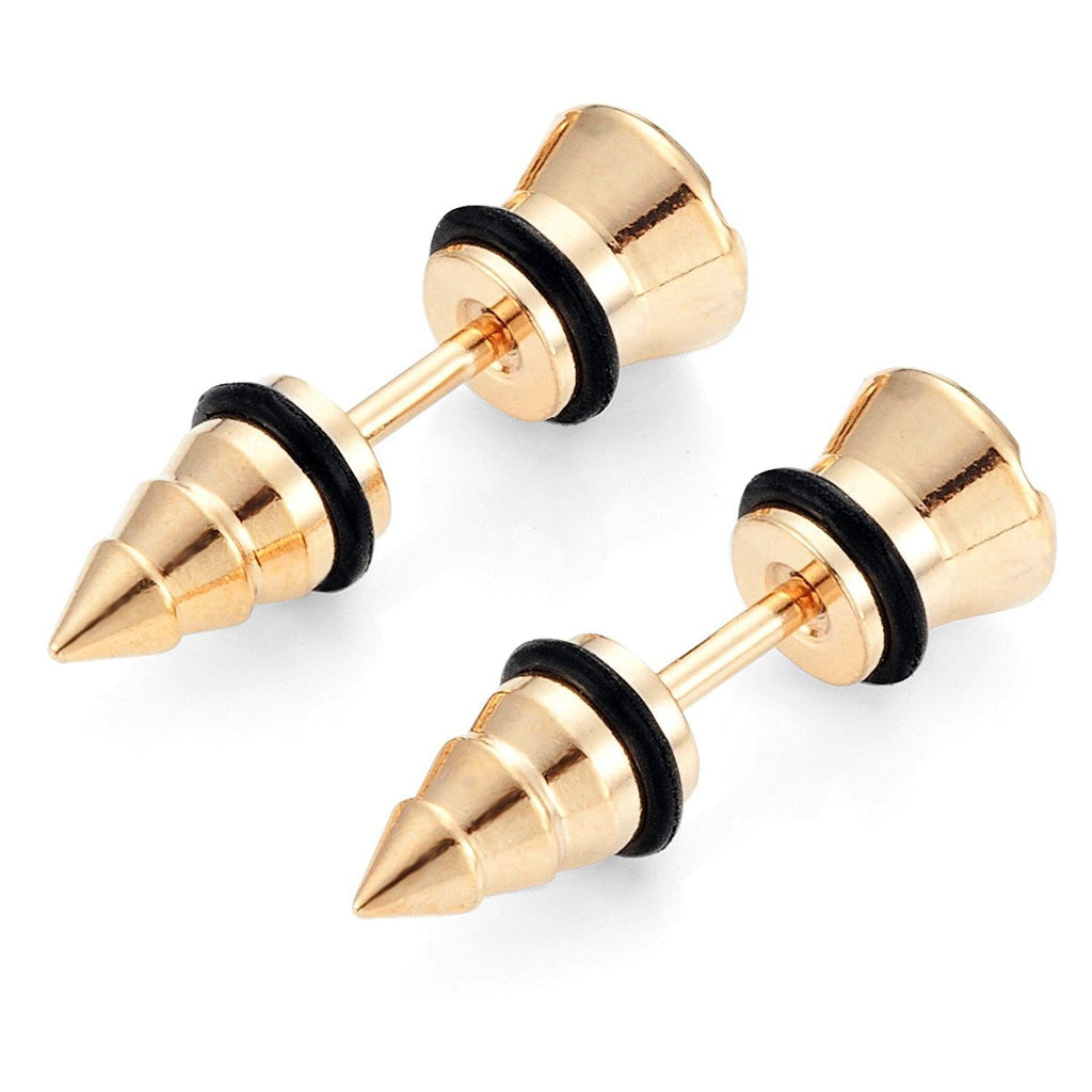 Cool Stainless Steel Gold Men's Stud Screw Earrings for men,  7mm Diameter