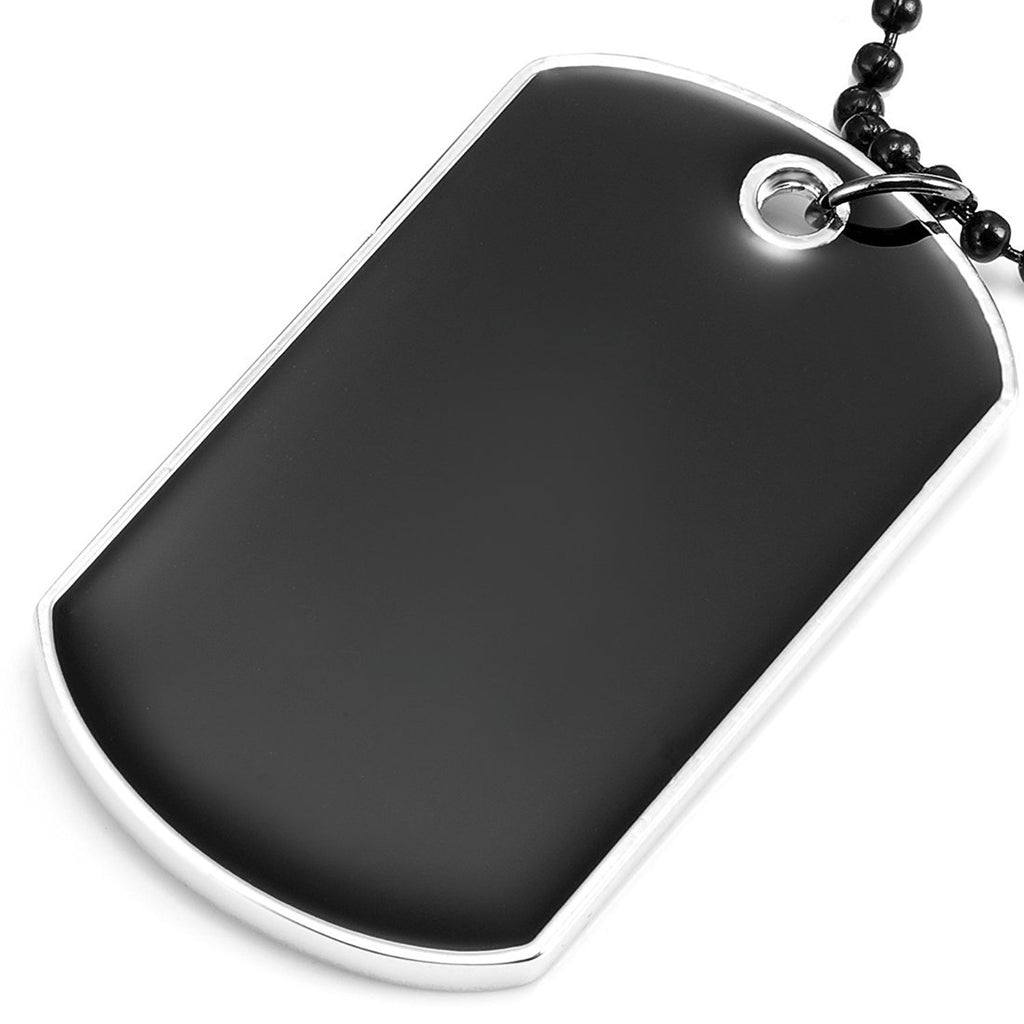 Powerful Army Style Double Dog Tag 2pcs Pendant Mens Necklace, Biker Adjustable 27 inch Black Chain