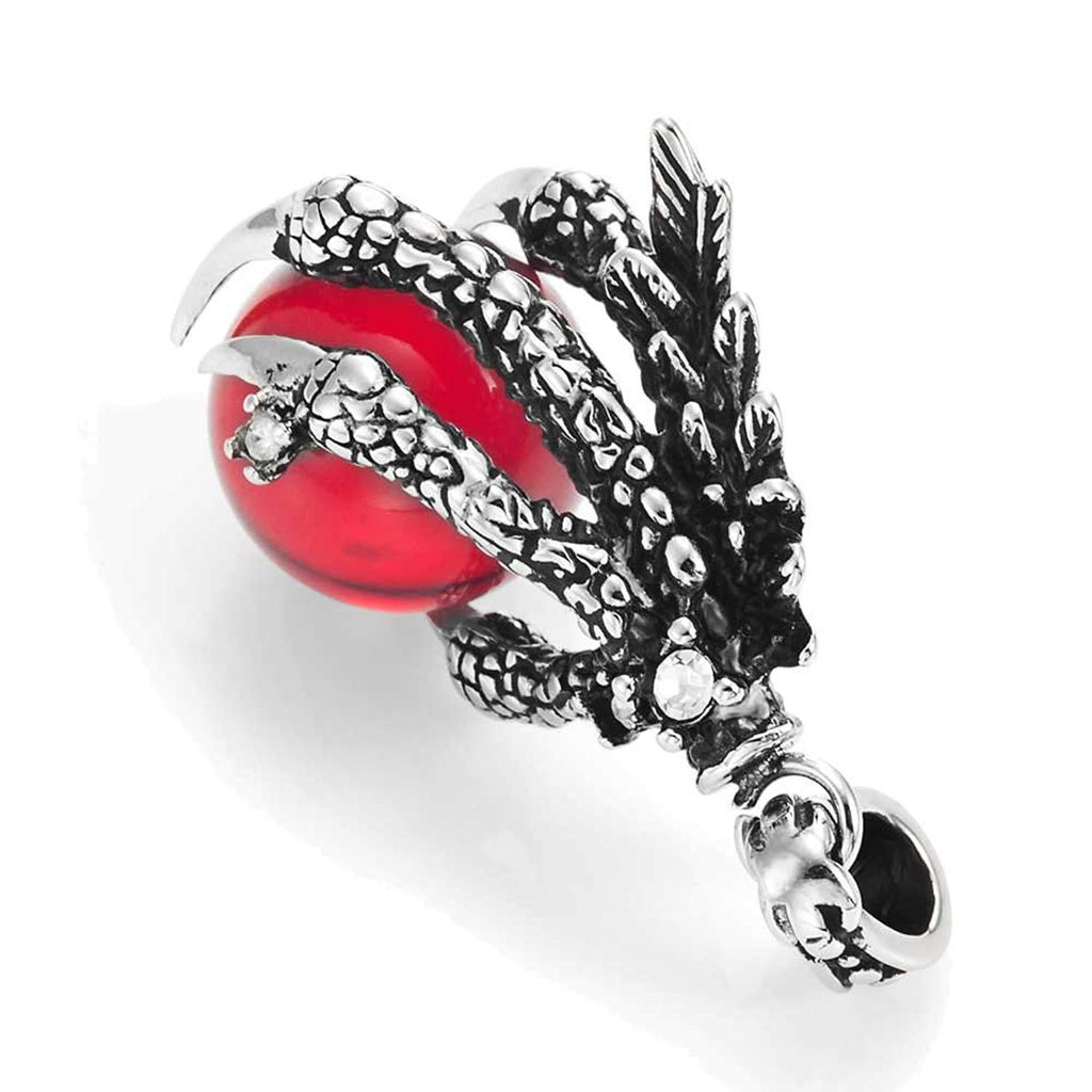 Vintage Men's Gothic Biker Tribal Stainless Steel Dragon Claw Pendant Necklace, Red Black Silver