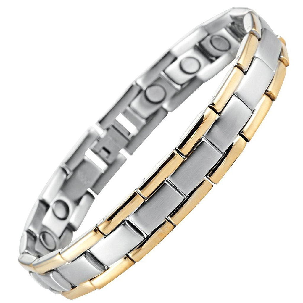 Men's Golf Link Bracelet 316L Stainless Steel Magnetic Therapy, Gold, Silver