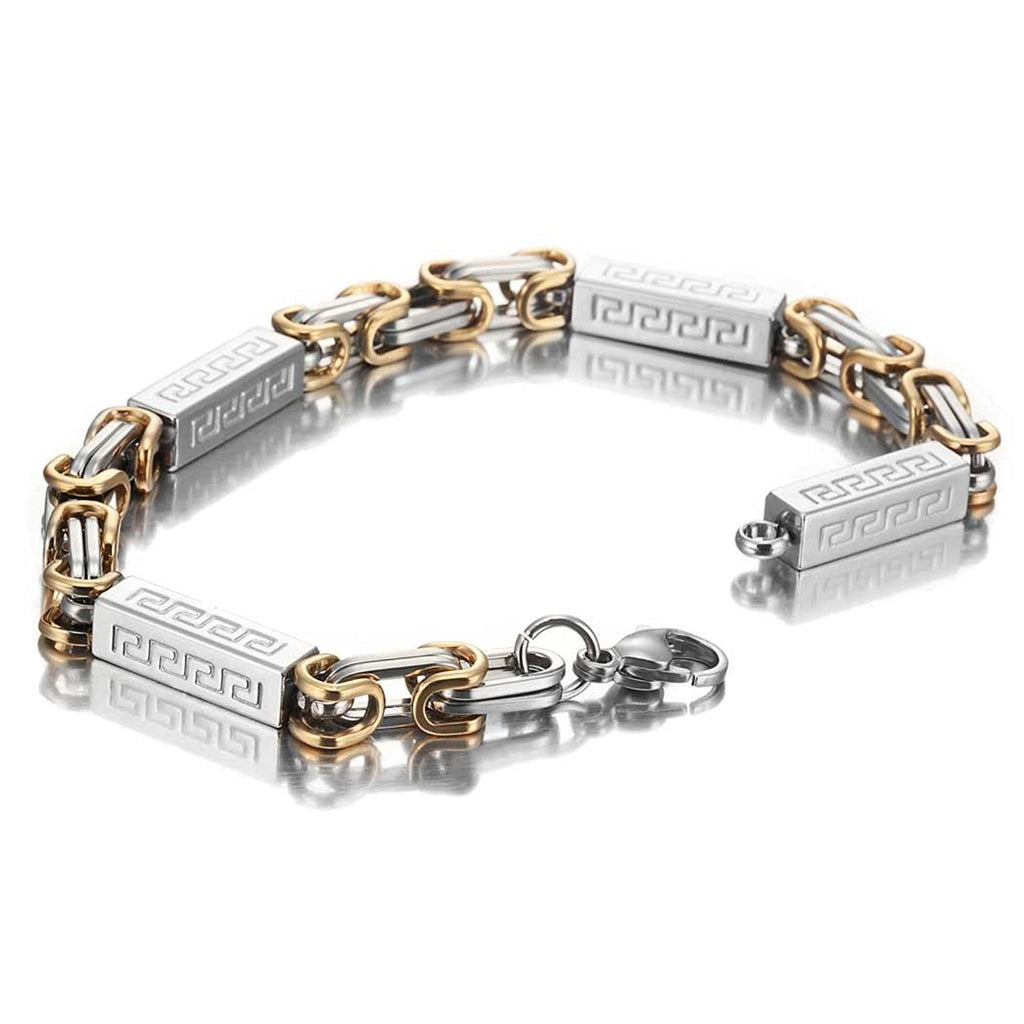 Impressive Men's Stainless Steel Bracelet Byzantine Chain, Gold Silver, 9 Inch