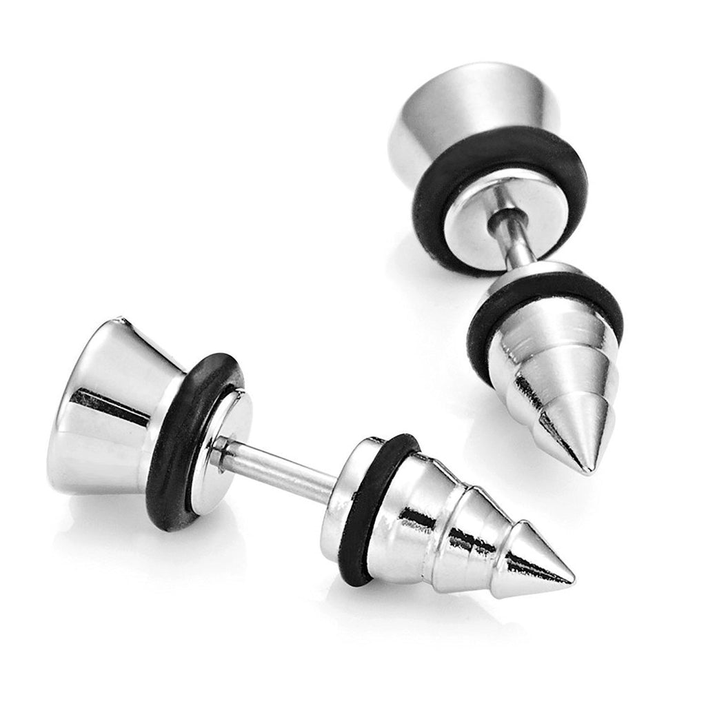 Cool Stainless Steel Men's Stud Screw Earrings for men,  7mm Diameter Silver