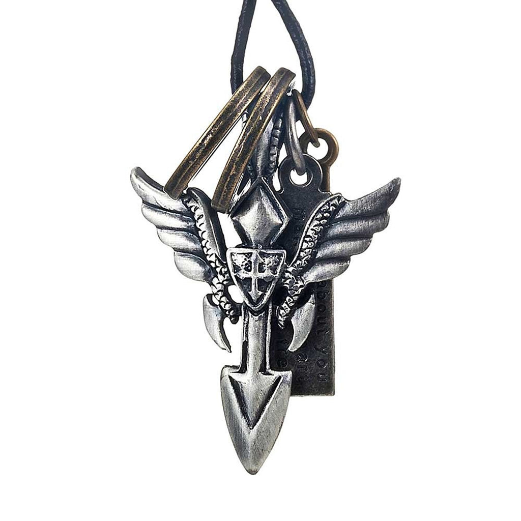 Vintage Royalty Angel's Wing Shield Cross Men's Leather Necklace