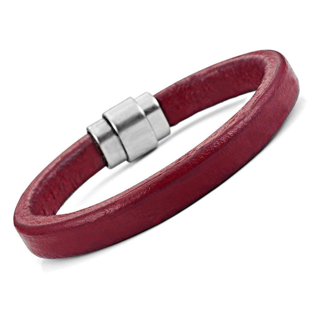 Classic Genuine Leather Cuff Bracelets Stainless Steel Clasp 8.6"
