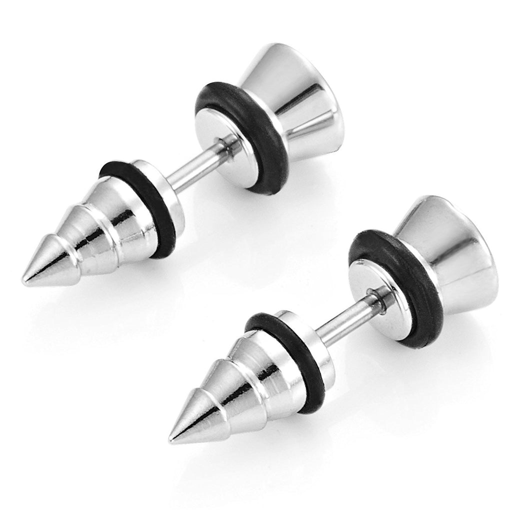Cool Stainless Steel Men's Stud Screw Earrings for men,  7mm Diameter Silver