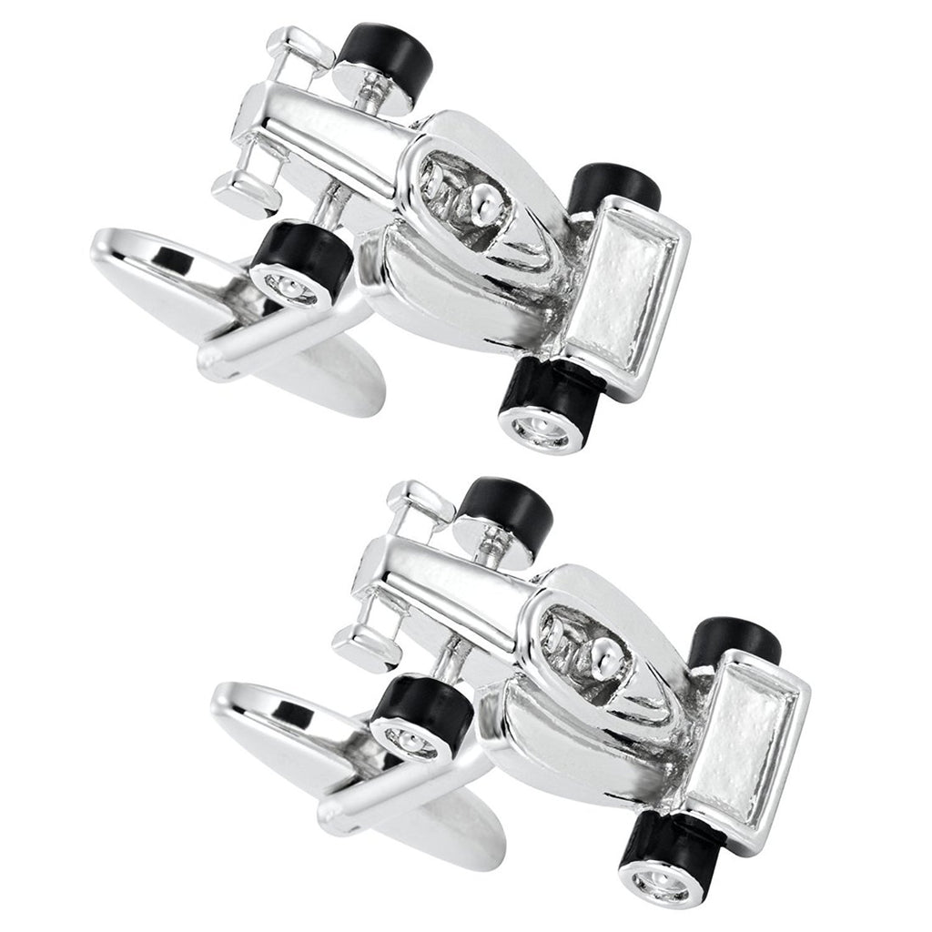 Formula One F1 Race Car Style Mens Stainless Steel Cufflinks (Black, Silver)