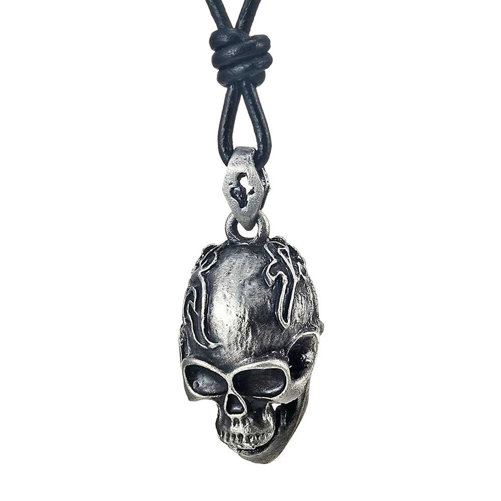 Men's Vintage Biker Style Skull Adjustable Black Genuine Leather Necklace