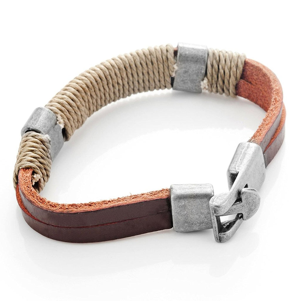 Dark Brown Leather Wound-around Nature Thread Bracelet for Him & Her,  Unisex,  Leather,  8"