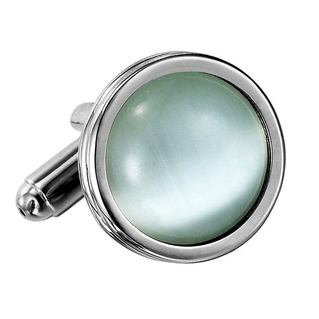 Stunning Round Blue Created-Opal & Stainless Steel Cufflinks for Men (Silver)