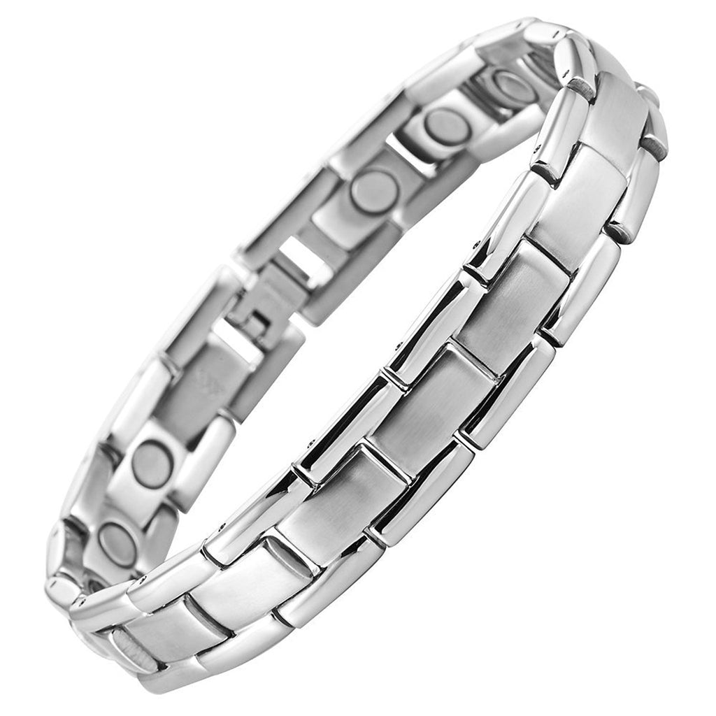 Quality Mens Link Bracelet 316L Stainless Steel Magnetic Therapy, Silver