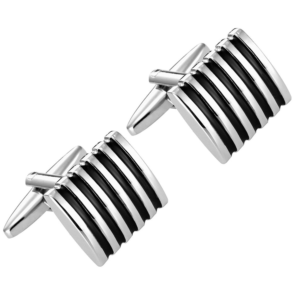 Black Enamel Striped on Stainless Steel Cufflinks for Men