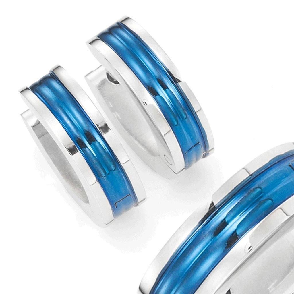 Unisex Huggie Earrings in 316l Stainless Steel Ocean Blue Hoop Design 10mm
