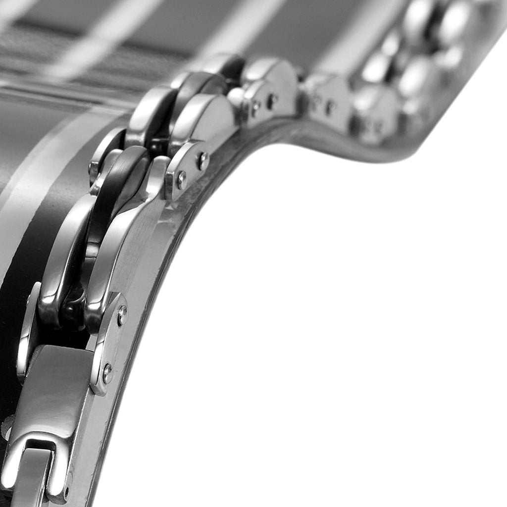 Mechanical Style 316L Stainless Steel Link Cuff Men's Bracelet (Black, Silver)