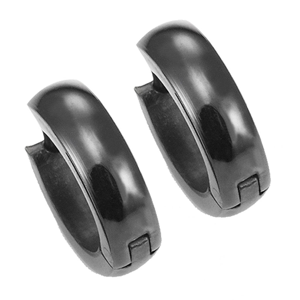 Mens Black Stainless Steel Hinged Hoop Earrings 10mm