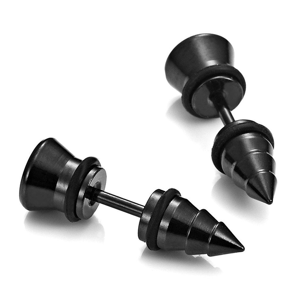Cool Stainless Steel Men's Stud Screw Black Earrings for men,  7mm Diameter