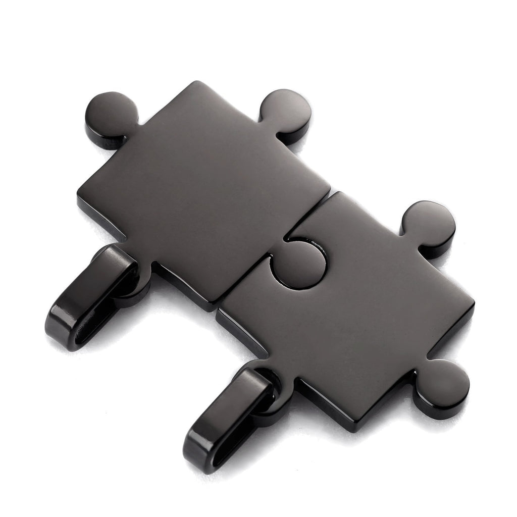 His & Hers Puzzle Matching Piece Couples Pendant Necklace Set with 18" & 21" Chain