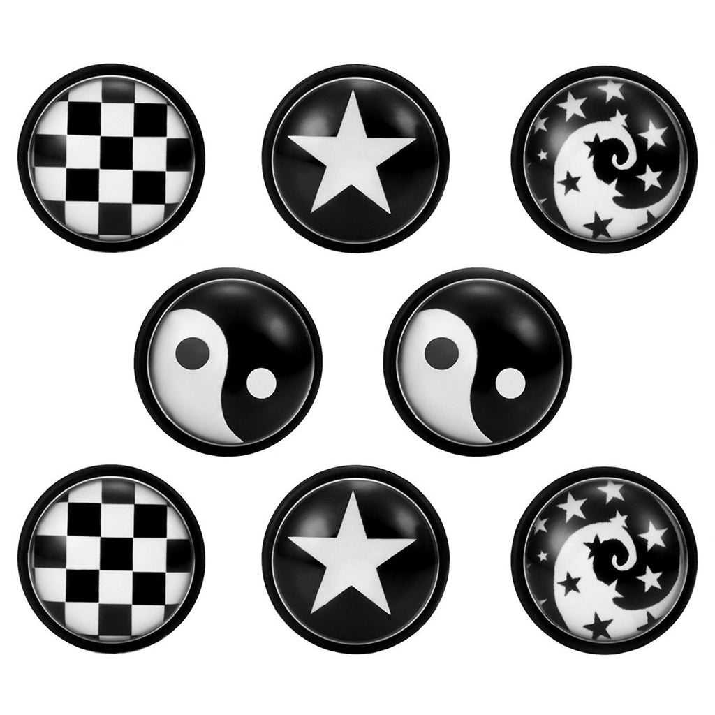 Mens 4 Pairs Stainless Steel Stud Earrings Set with Star, Swirl, Checkered & Yin & Yang Designs