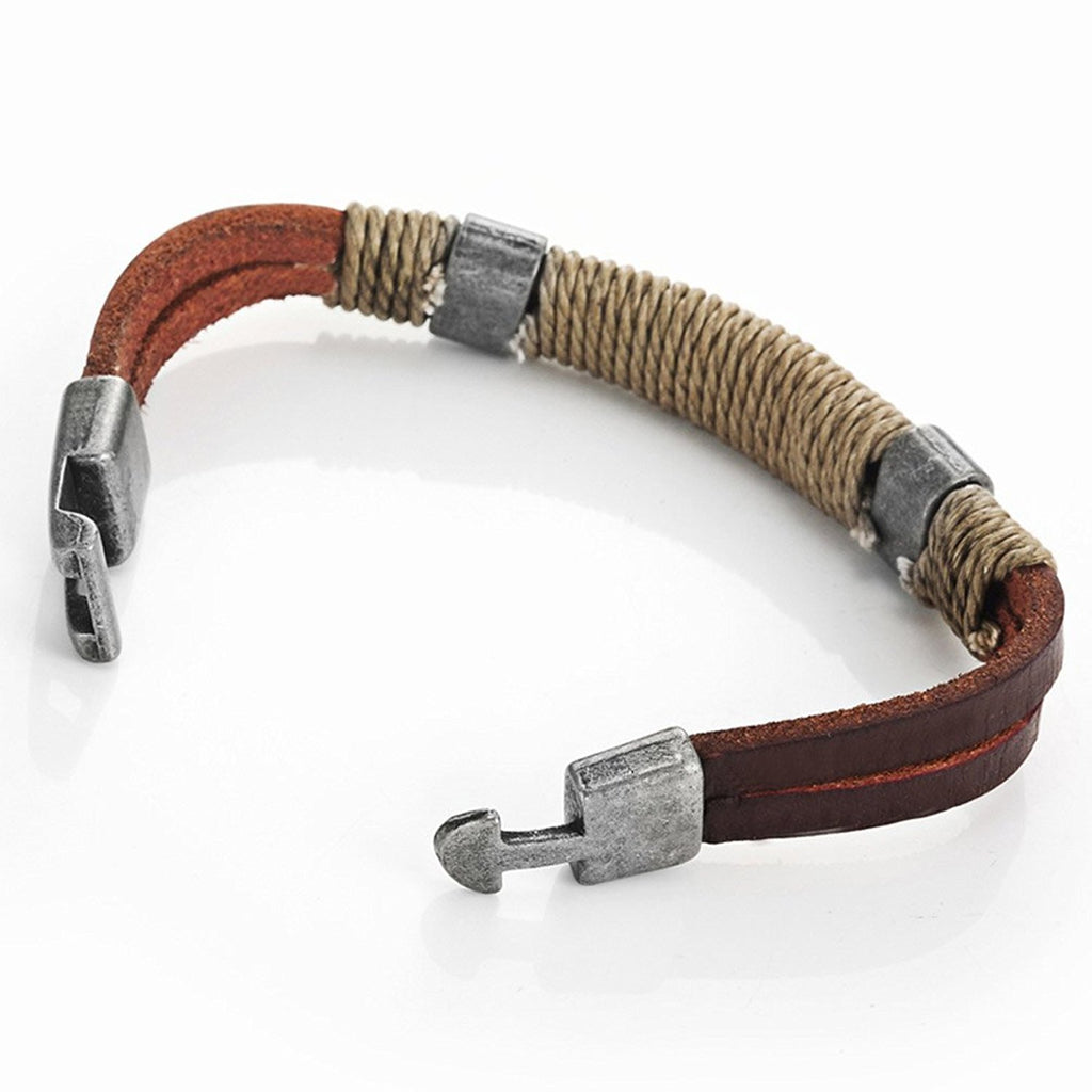 Dark Brown Leather Wound-around Nature Thread Bracelet for Him & Her,  Unisex,  Leather,  8"