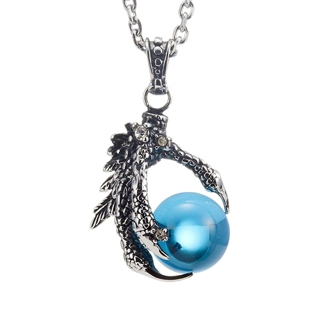 Men's Gothic Biker Tribal Stainless Steel Dragon Claw Pendant Necklace, Blue, Black Silver, 21" Chain