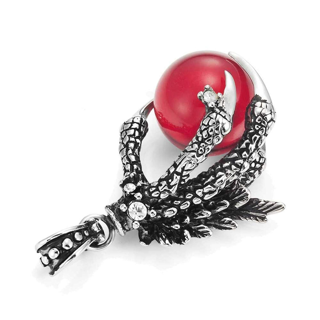 Vintage Men's Gothic Biker Tribal Stainless Steel Dragon Claw Pendant Necklace, Red Black Silver